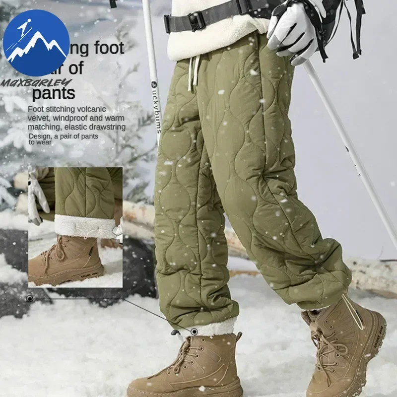 Winter Down Pants Mens Trendy Ski Waterproof Thick Fleece Warm Straight Cotton Trousers Womens Casual Cold-proof Padded Pants