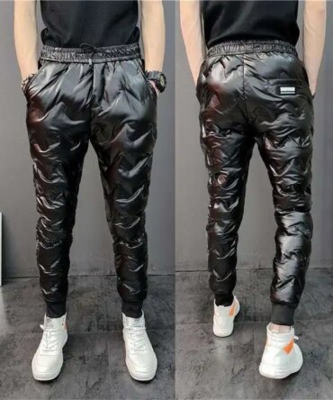 2022 New Men Shiny Winter Down Pant Thick Warm Sweatpants Casual Trousers Slim Outdoor Windproof Waterproof Cotton Pants