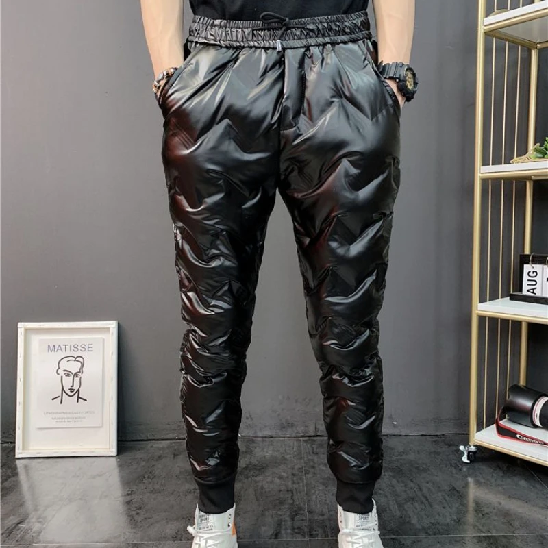 2022 New Men Shiny Winter Down Pant Thick Warm Sweatpants Casual Trousers Slim Outdoor Windproof Waterproof Cotton Pants - Image 5