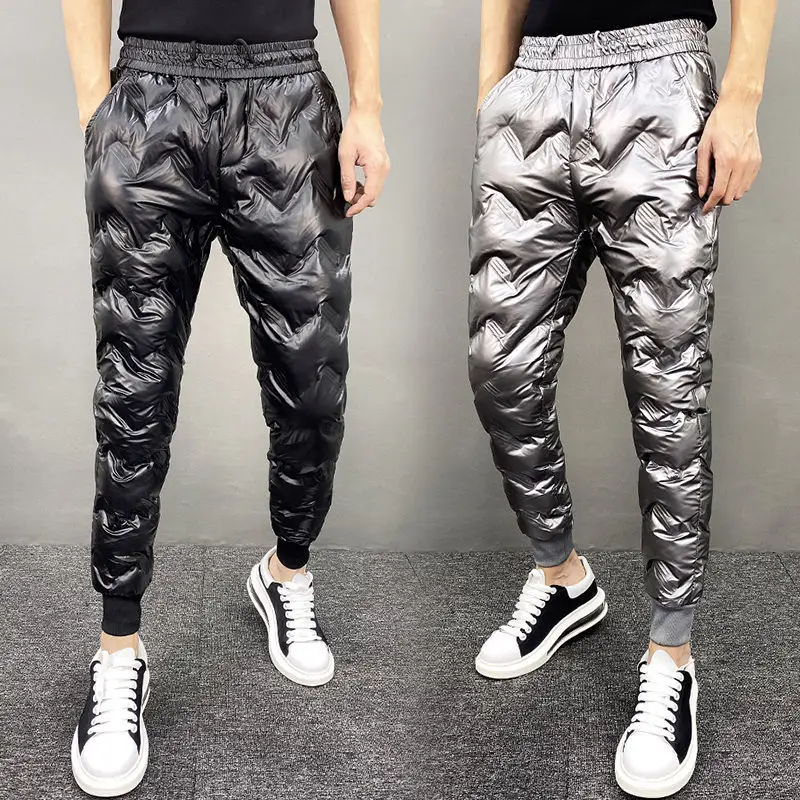 2022 New Men Shiny Winter Down Pant Thick Warm Sweatpants Casual Trousers Slim Outdoor Windproof Waterproof Cotton Pants - Image 3
