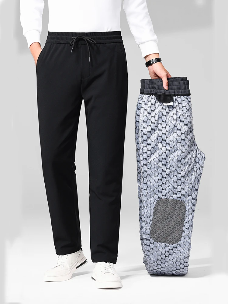 Men's Goose Down Pants 2025 Winter Elastic Waist Outer Wear Cold-proof Casual Down Pants New Thickened Warm Straight Pants