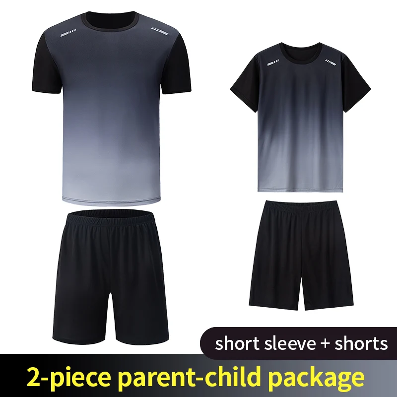 2-Piece Teenagers To Adults Parent-child Quick-drying Short-sleeved Sports Suit Men's Casual Round Neck Shirt Elastic Waist Pant - Image 5