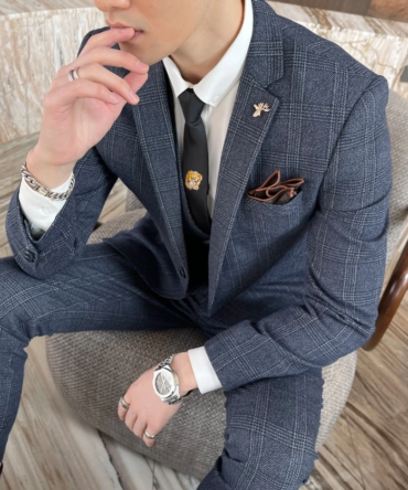 British Korean Style High Quality Modified Plaid Three-Piece Suit for Men - Stylish Business Casual Suit Vest And Trousers Set