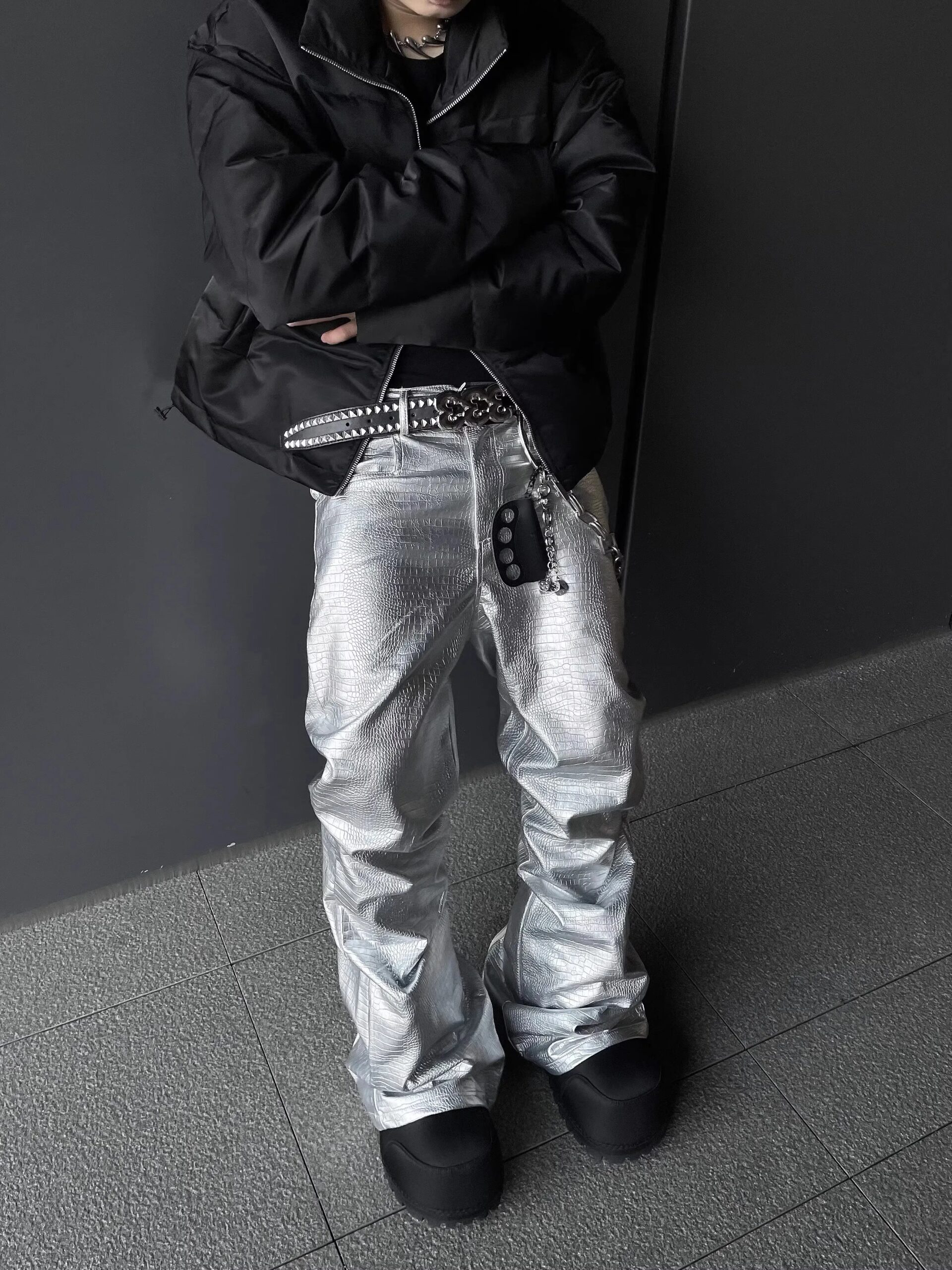 Mauroicardi Spring Autumn Cool Handsome Long Black Crocodile Print Pu Leather Pants for Men Luxury Designer Floor Length Clothes - Image 4