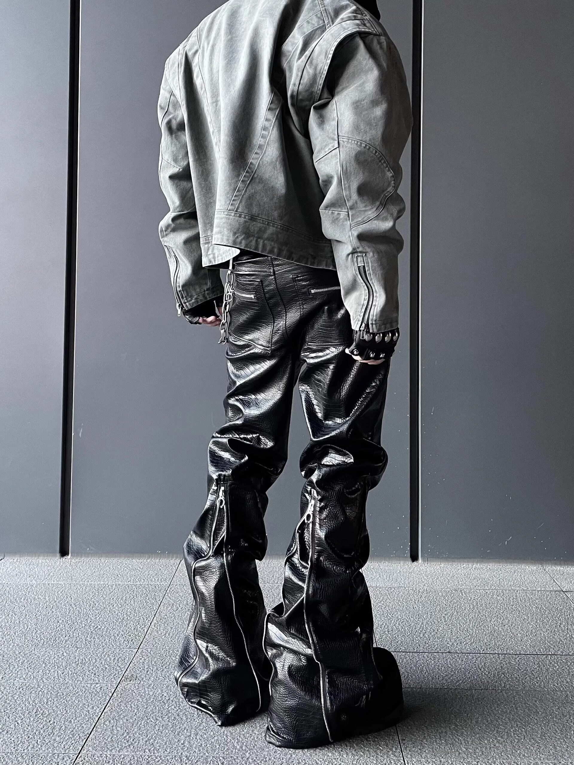 Mauroicardi Spring Autumn Cool Handsome Long Black Crocodile Print Pu Leather Pants for Men Luxury Designer Floor Length Clothes - Image 5