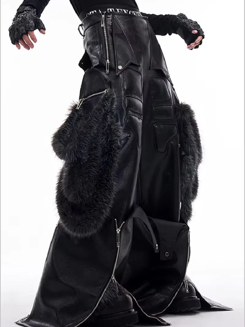 Mauroicardi Spring Autumn Cool Long Baggy Black Pu Leather Wide Leg Cargo Pants Men Luxury Mens Designer Clothes Streetwear 2025 - Image 3