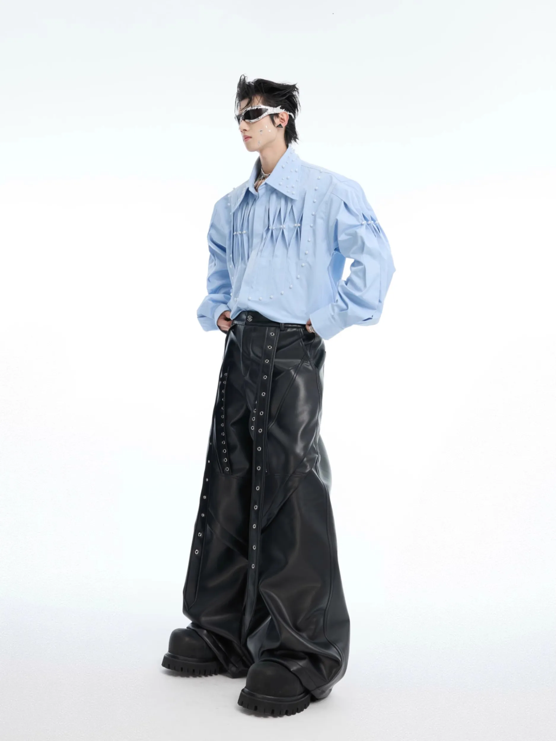 Mauroicardi Spring Autumn Cool Long Baggy Black Soft Pu Leather Wide Leg Pants Men High Waist Mens Designer Clothes Streetwear - Image 4