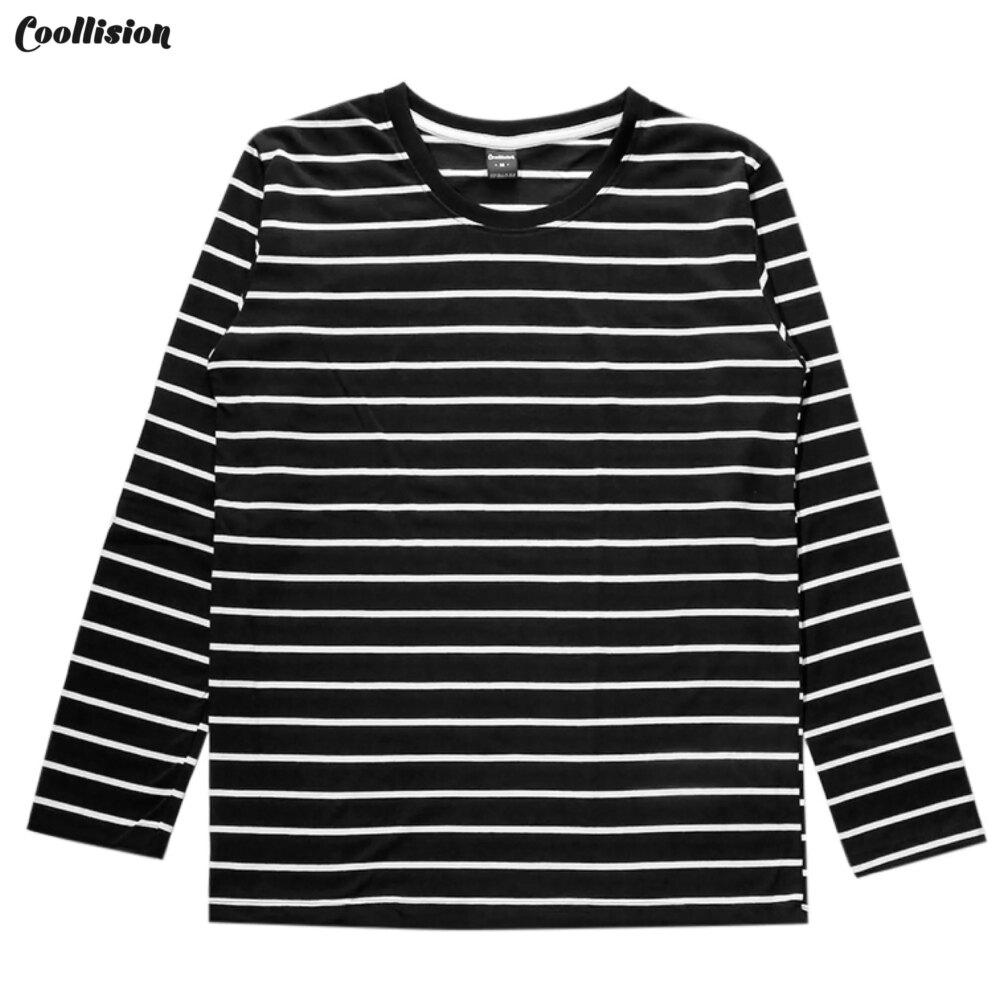 Black white striped UNISEX long sleeved T-shirt Fashion Autumn t shirt for man Cotton elasticity T-shirt Casual y2k men clothing