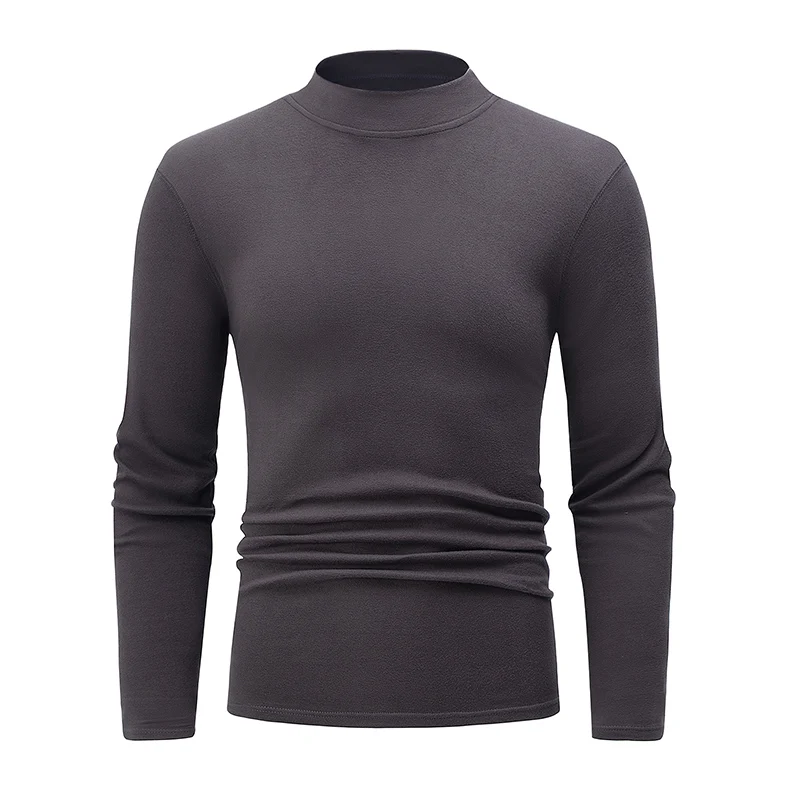 1/2piece Autumn And Winter Men's Semi High Neck Fashionable Base Long Sleeved Top Solid Color Casual Sports Fitness Warm T-shirt - Image 3