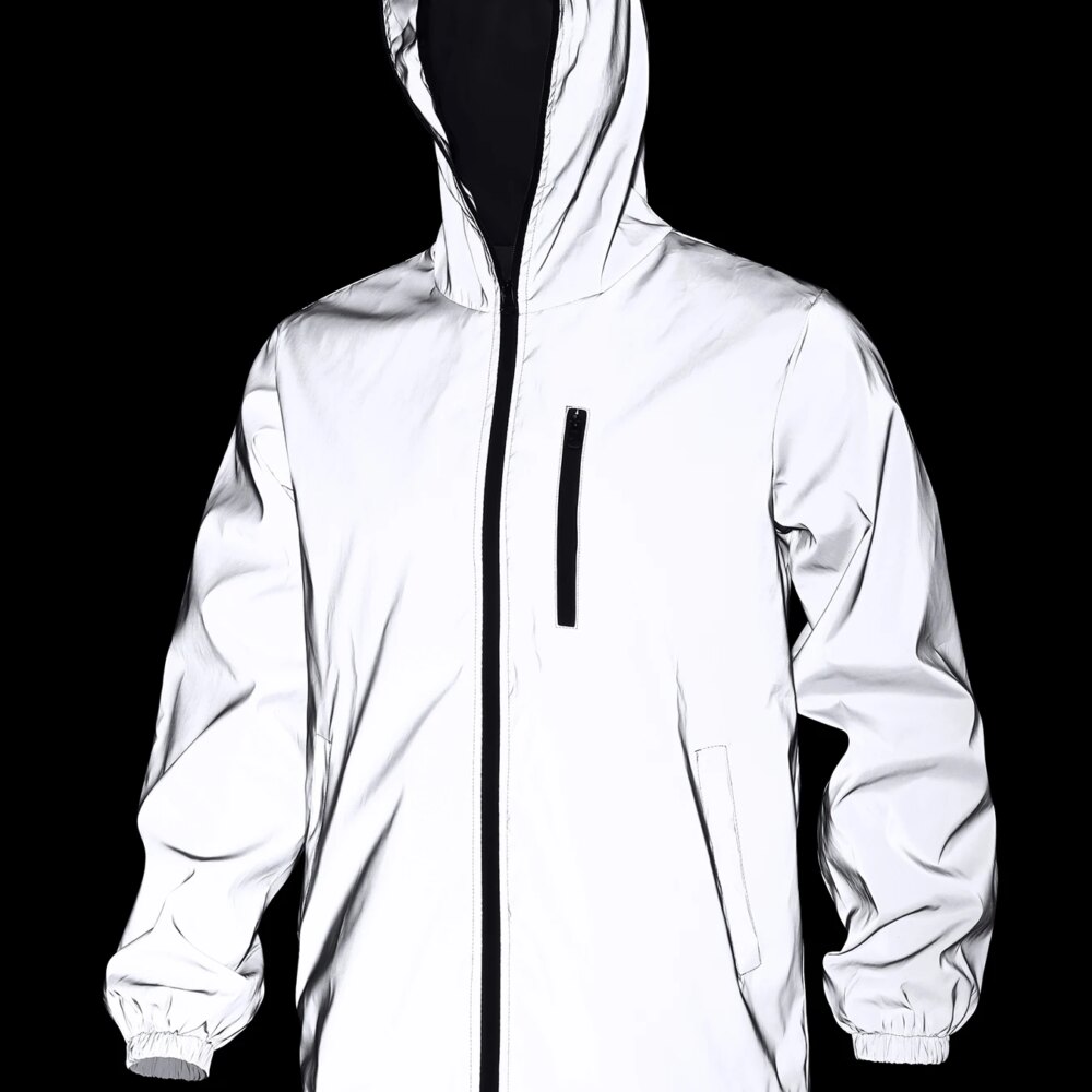 New Mens / Womens Full Reflective Jacket Night Shiny Zipper Windbreaker Jackets Hip Hop Harajuku Streetwear Men Hooded Coats