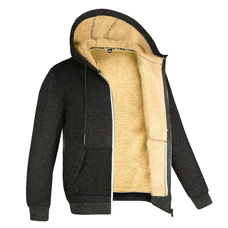 Winter Lambswool Coats Thicken Warm Jackets Long Sleeve Zipper Hoodies Casual Sports Fleece Black Coat Hooded Men Women Jacket - Image 3