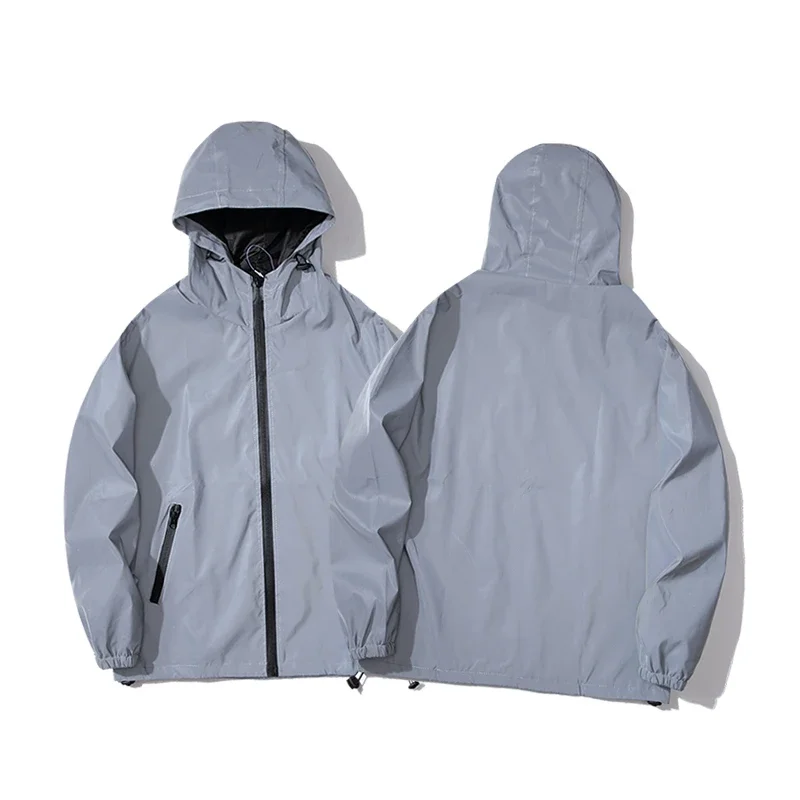 NEW SIZE Night Reflective Jackets Double Fabric Windbreaker Hooded Jacket Men Hip Hop Dancer Waterproof Zipper Coats Outwear - Image 5