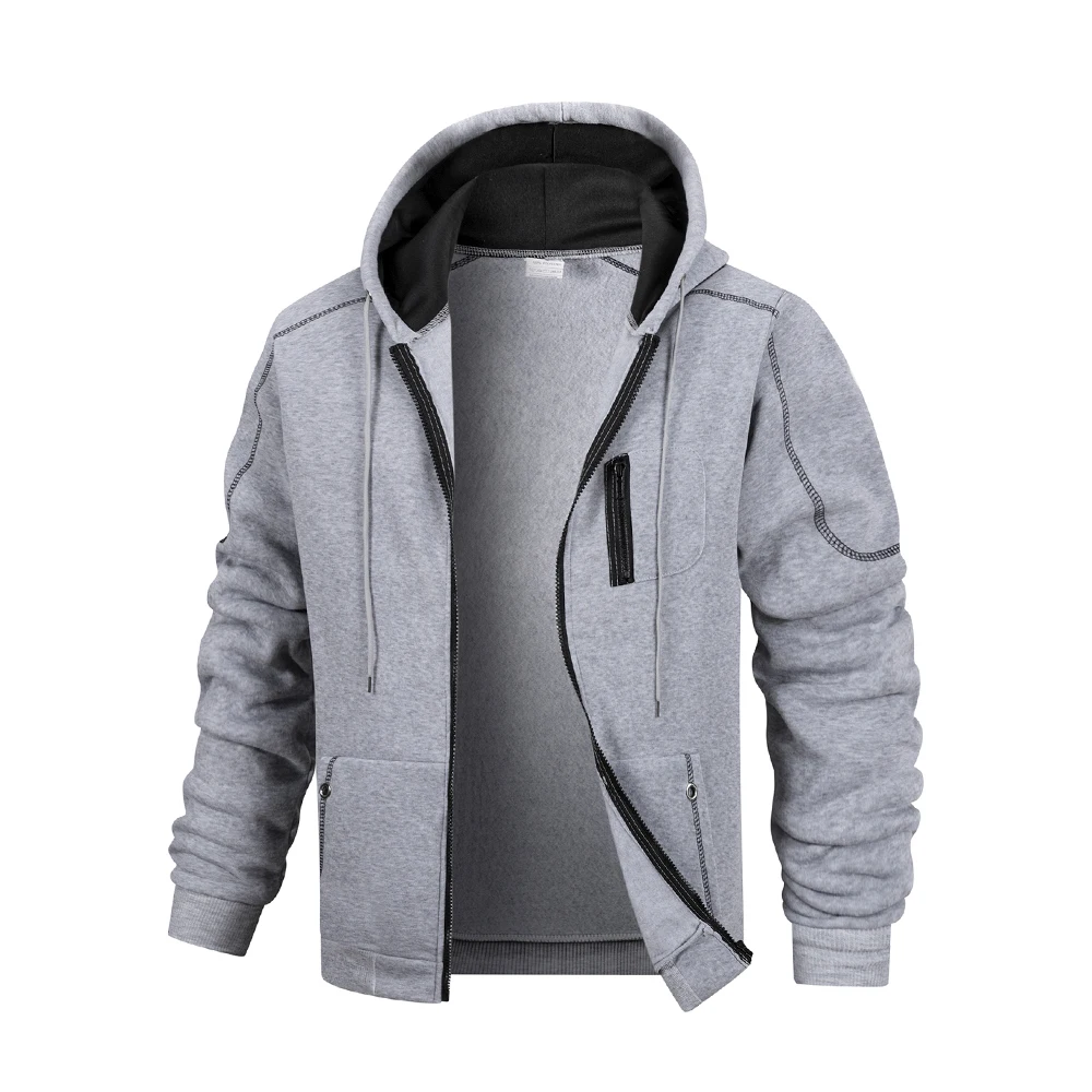 Men's Casual Sports Zipper Hoodie Coat Solid Color Cardigan Sweatshirt for Men Clothing Sportswear Slim Fit Casual Jacket - Image 5