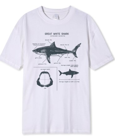 Great White Shark Anatomy T-Shirt New Summer Men Street Short Sleeve Hip Hop Punk Style Boy Casual Tops Fashion White Tees