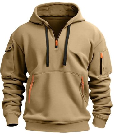 2025 New Multi Pocket Zipper Fleece Hooded Casual Shirt for Men and Women Plus Size Loose Pullover Fashion Sweatshirt top