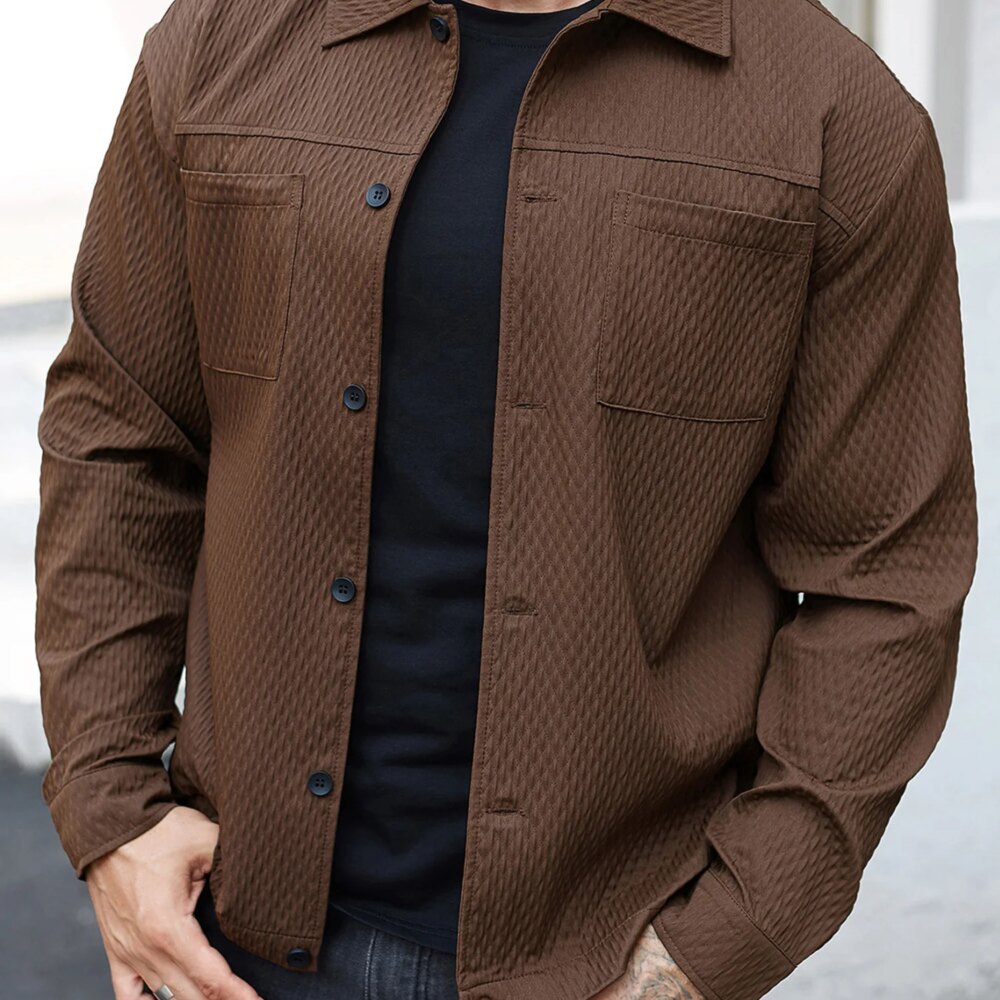 Men s Casual Shirt Jacket Regular Fit Solid Color Long Sleeve Button-up Tops Spring Fall Streetwear Fashion Outwear Coat