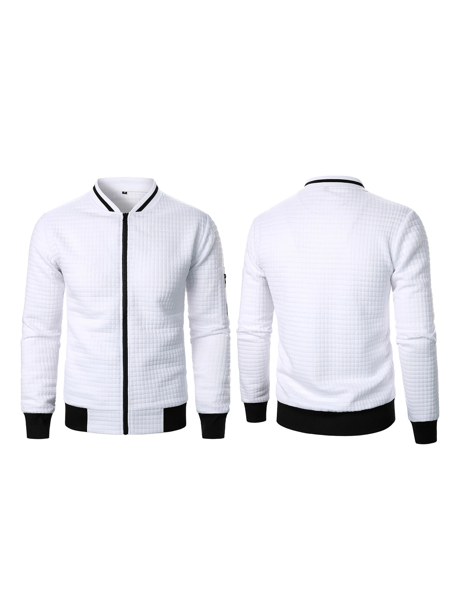 Men s Casual Fit Zipper Up Lightweight Stand Collar Jacket Spring Fall Coat with Contrast Color Detail - Image 5