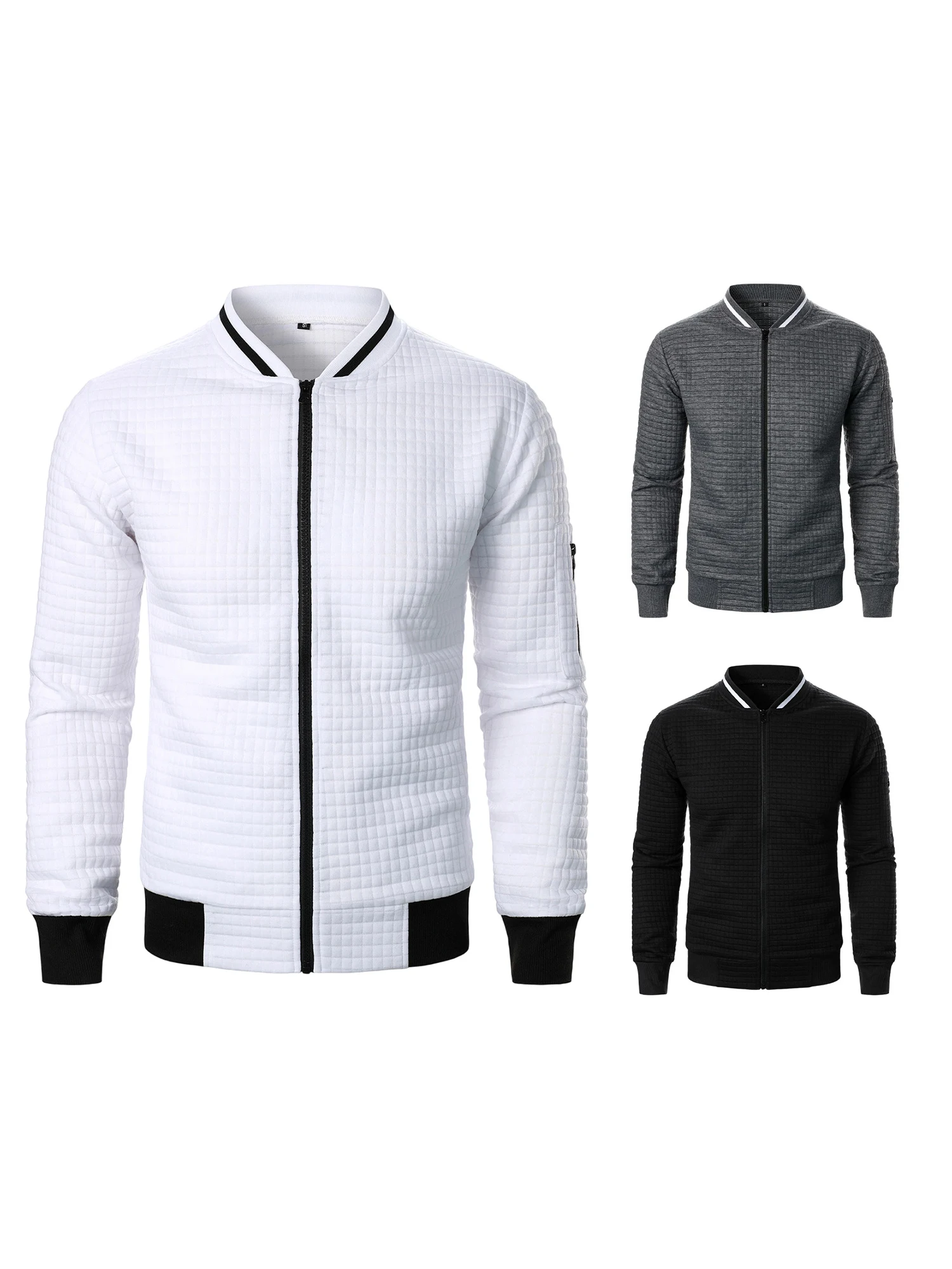 Men s Casual Fit Zipper Up Lightweight Stand Collar Jacket Spring Fall Coat with Contrast Color Detail - Image 3