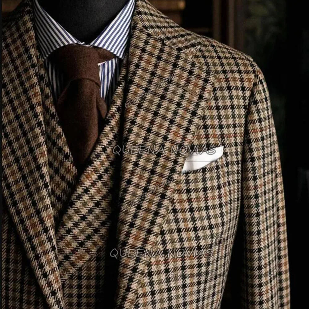 Classic Plaid Checks Suits Men 3 Pieces Houndstooth Single Breasted Prom Blazers Customized Man Business Attire Groom Tuxedos - Image 3