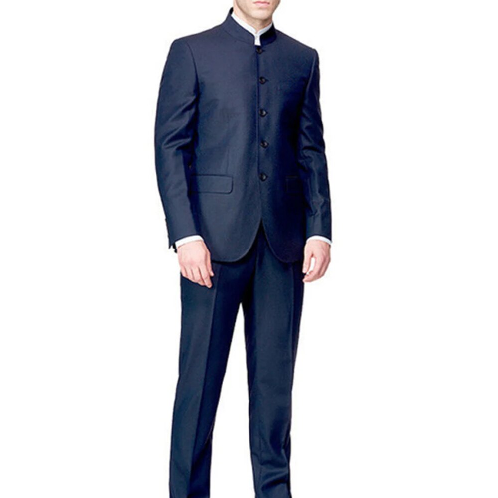 Men's 2 Pieces Wedding Suits Classic Slim Fit Suit Stand Collar Single Breasted Jacket Pants Set Formal Men Tuxedos for Party
