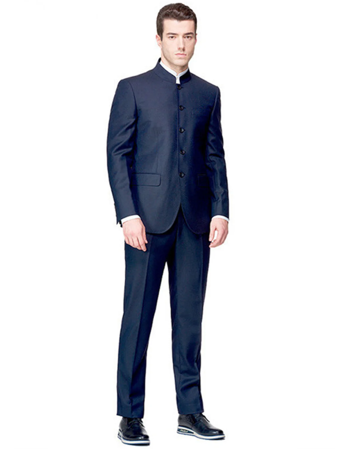 Men's 2 Pieces Wedding Suits Classic Slim Fit Suit Stand Collar Single Breasted Jacket Pants Set Formal Men Tuxedos for Party