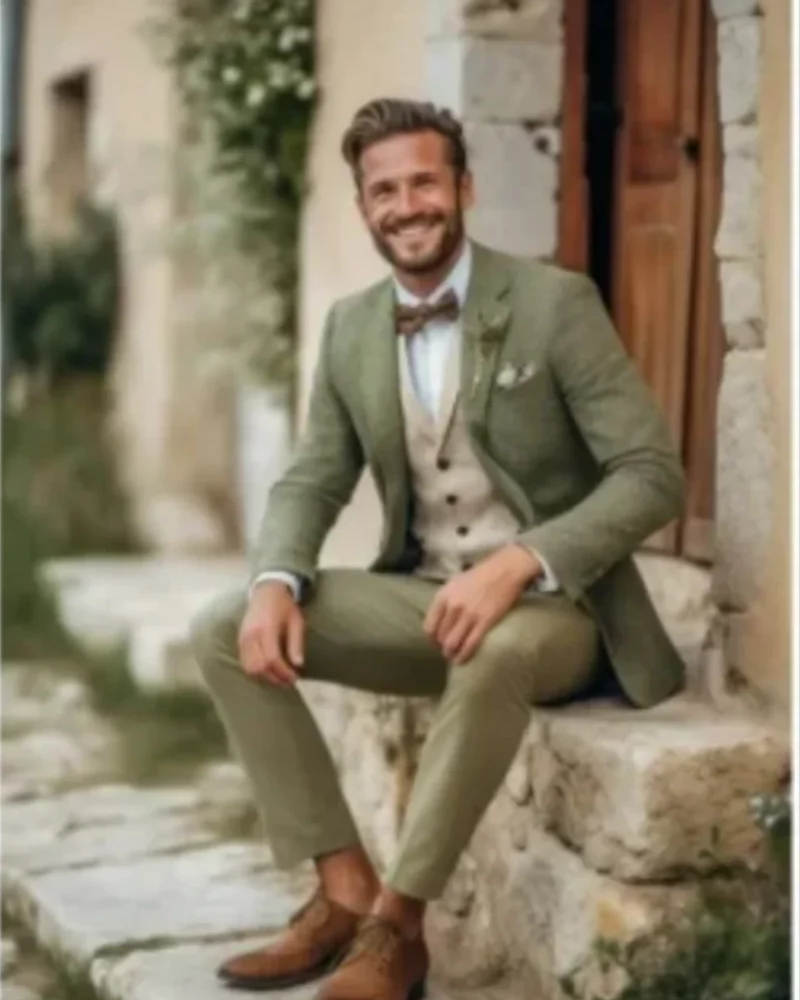 Elegant Men's Suits Full Set (Jacket+Vest+Pants) Slim Single Breasted Wedding Party Suits For Groom 2024 Tailor Made Male Wear