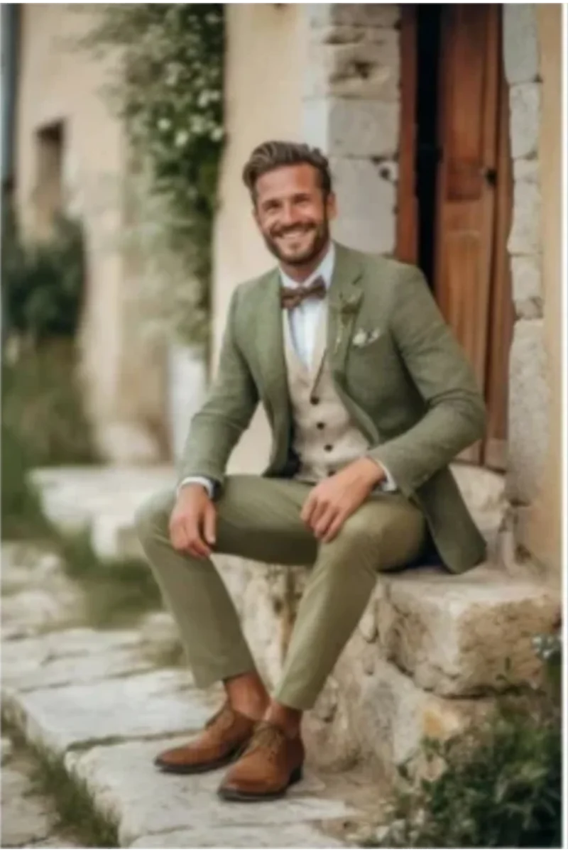 Elegant Men's Suits Full Set (Jacket+Vest+Pants) Slim Single Breasted Wedding Party Suits For Groom 2024 Tailor Made Male Wear