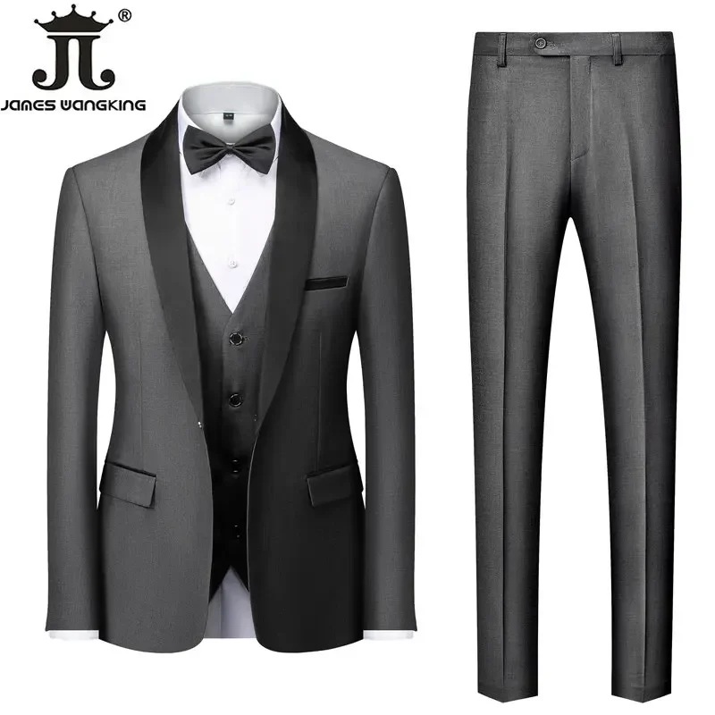 M-6XL Jacket Vest Pants Solid Color Men's Formal Business Office Suit Groom Wedding Dress Party Blazer Waistcoat Trousers Tuxedo - Image 5