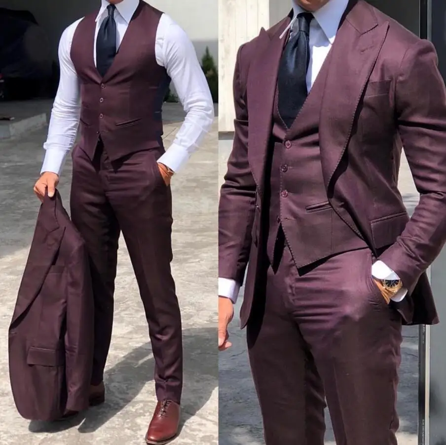 Classy Wedding Tuxedos Suits Slim Fit Bridegroom For Men 3 Pieces Groomsmen Suit Male Cheap Formal Business (Jacket+Vest+Pants