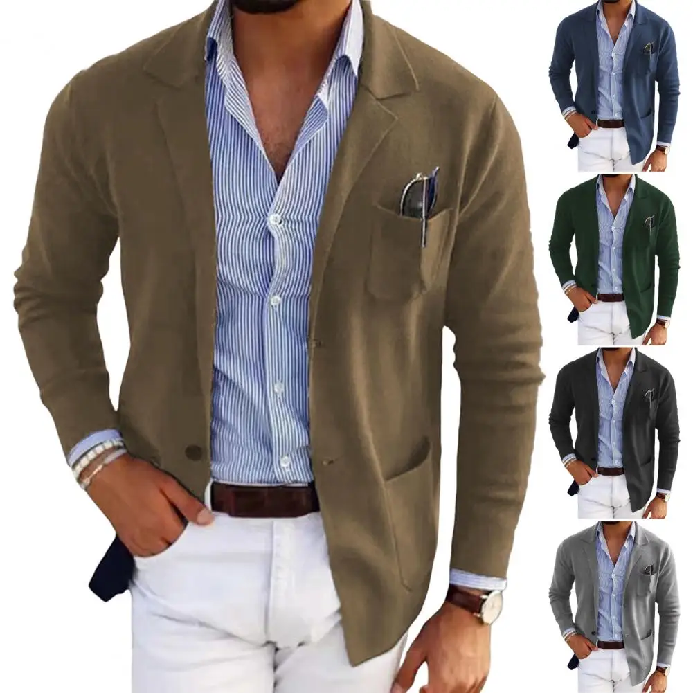 Casual Men Blazers Solid Color Lapel Long Sleeve Single-Breasted Suit Coat Business Outerwear Suit Jacket With Pockets