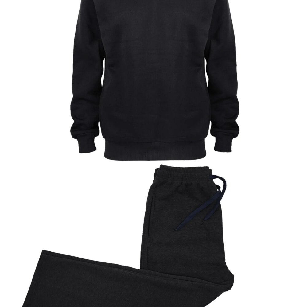 Men's top and pants set autumn and winter two-piece set solid color round neck casual sports shirt fitness sports pants set