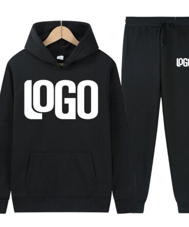 DIY customization of your brand logo, men's and women's casual hoodie set, solid color pullover, street style personalized sport