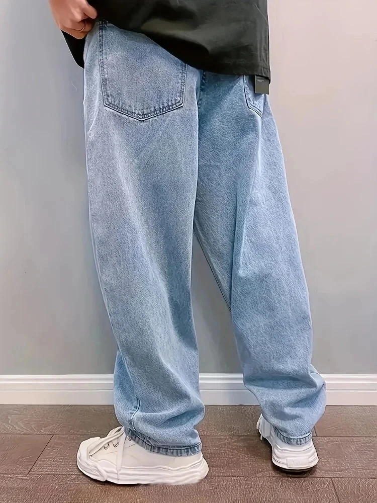 Y2k Oversize Fashion Baggy Jeans Mens Loose Straight Streetwear Hip Hop Denim Trousers Washed Trendy Wide Leg Pants Light Blue - Image 5