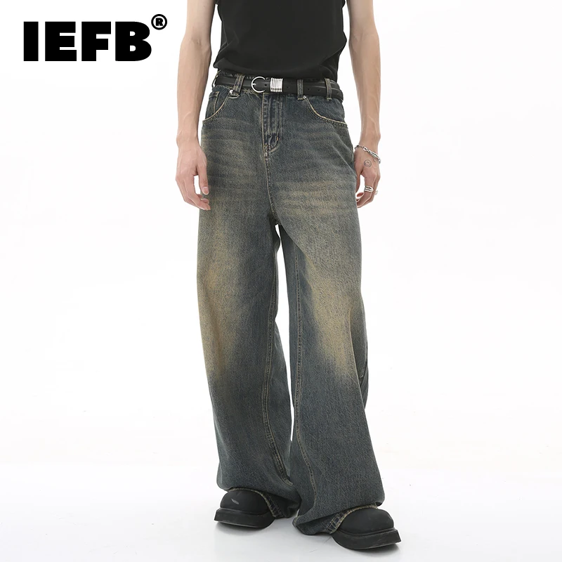 IEFB Summer Men's Denim Pants Old Blue Washed Male Jeans Straight Casual Menwear Loose Wide Leg Trousers New Fashion 9C354