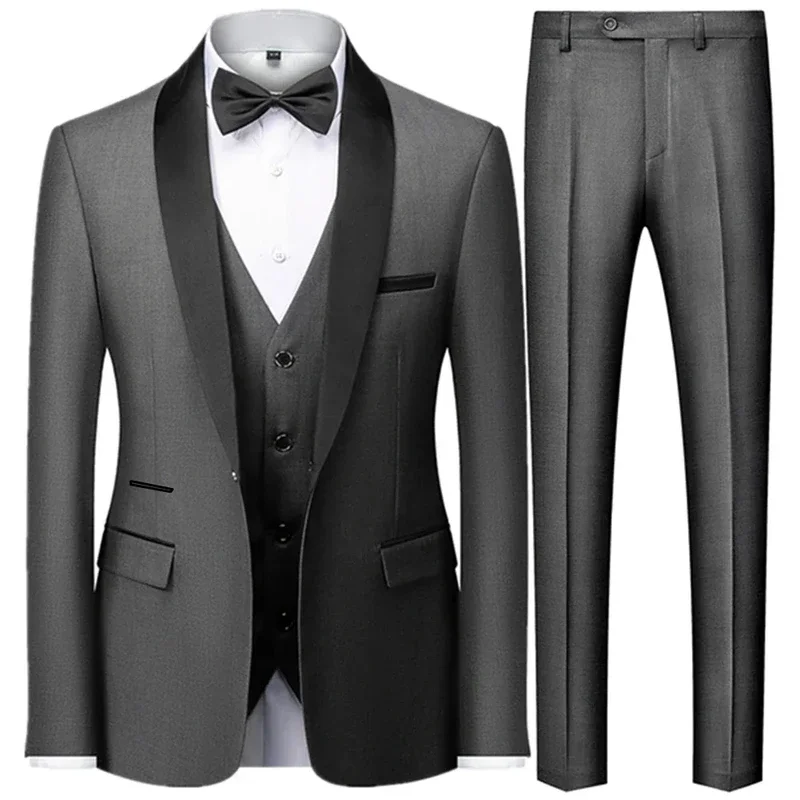 Black Men Autumn Wedding Party Three Pieces Set Large Size Male Blazer Coat Pants and Vest Fashion Slim Fit Suit - Image 3