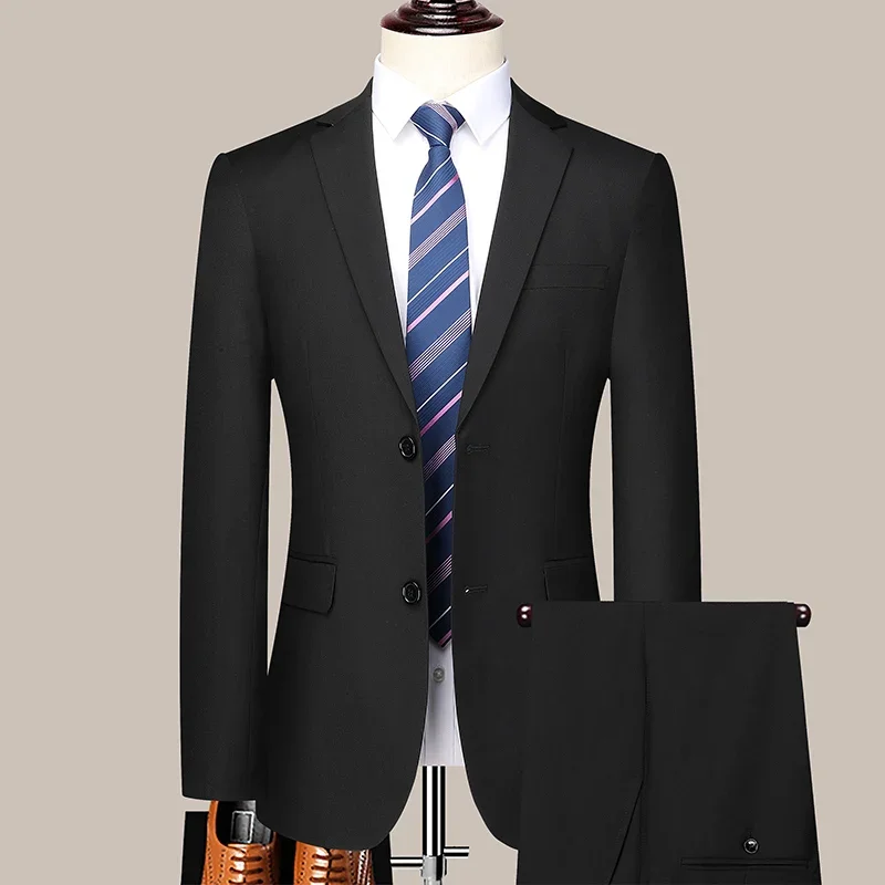 Men's 2024 Slim-fit Two-button Business Suit Professional Work Formal Two-piece Set Trousers Included S-6XL - Image 3