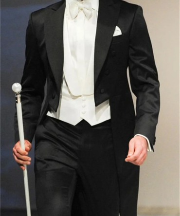 3 Pieces Italian Gentleman Style Wedding Man Long Tail Coat Groom Prom Tuxedos Formal Mens Suits (Jacket +Pants +Vest)