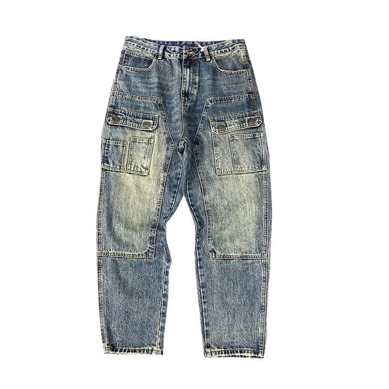 Autumn American Casual Ruffian Handsome Washed Retro Tooling Jeans Men's Straight Loose High Street Tapered Pants Tide - Image 5