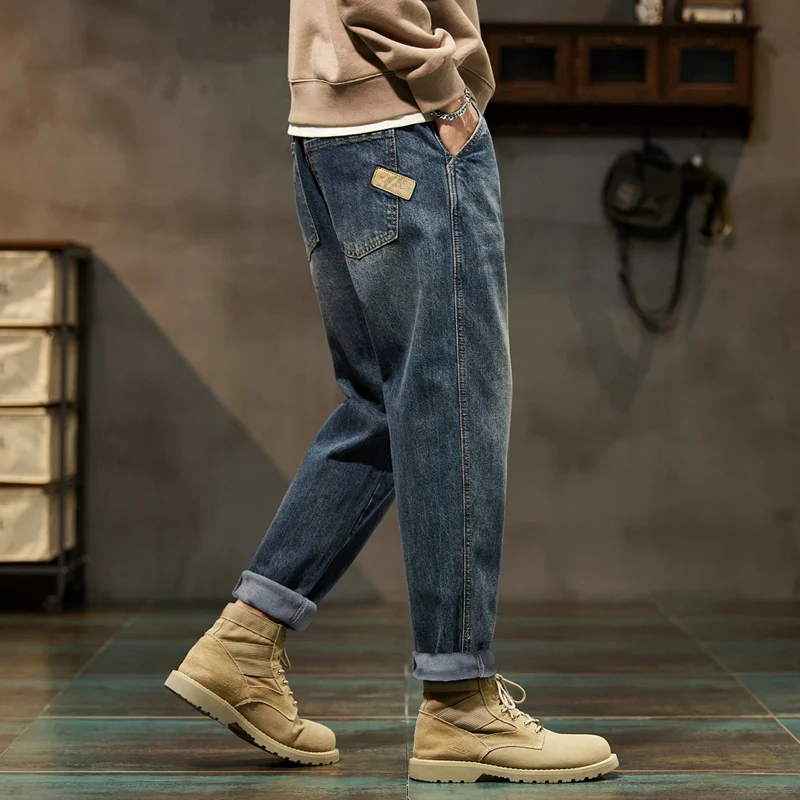 2024 Cargo Jeans Men Harem Pants Loose Baggy Pants Blue Patched Fashion Designer Pockets Trousers Oversized Tapered Streetwear