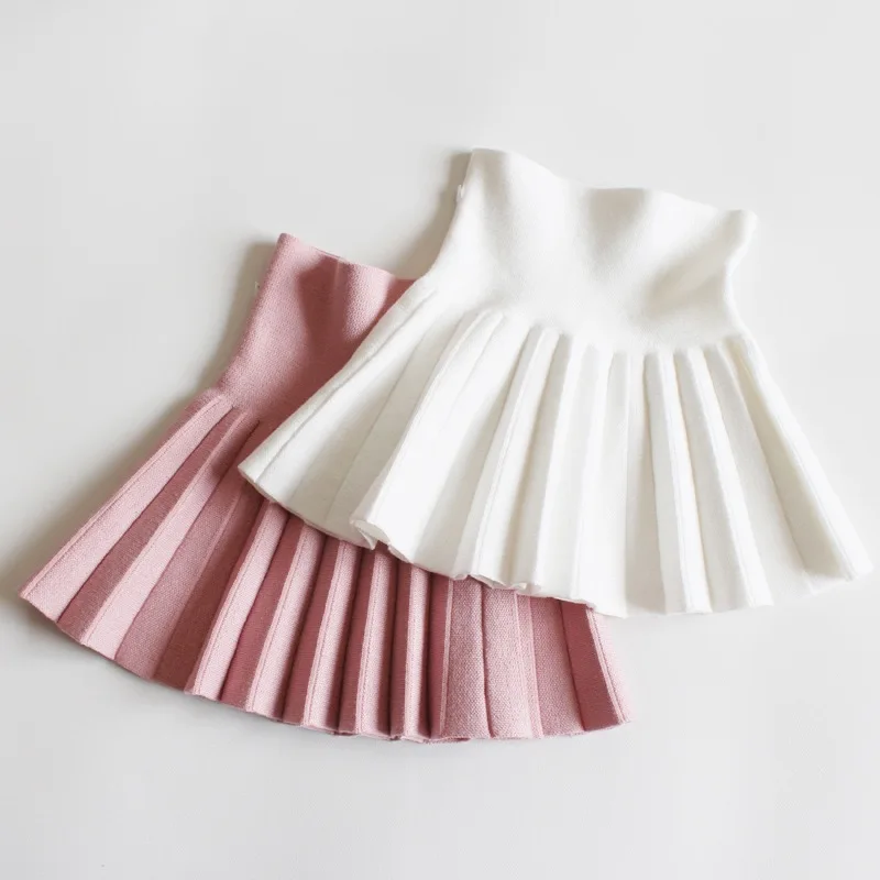1pcs Girls Knit Skirts Baby Autumn Winter Princess pleated Skirts Childrens Student High Waist Mini Tutu Skirts Kids Solid Dress - Image 3