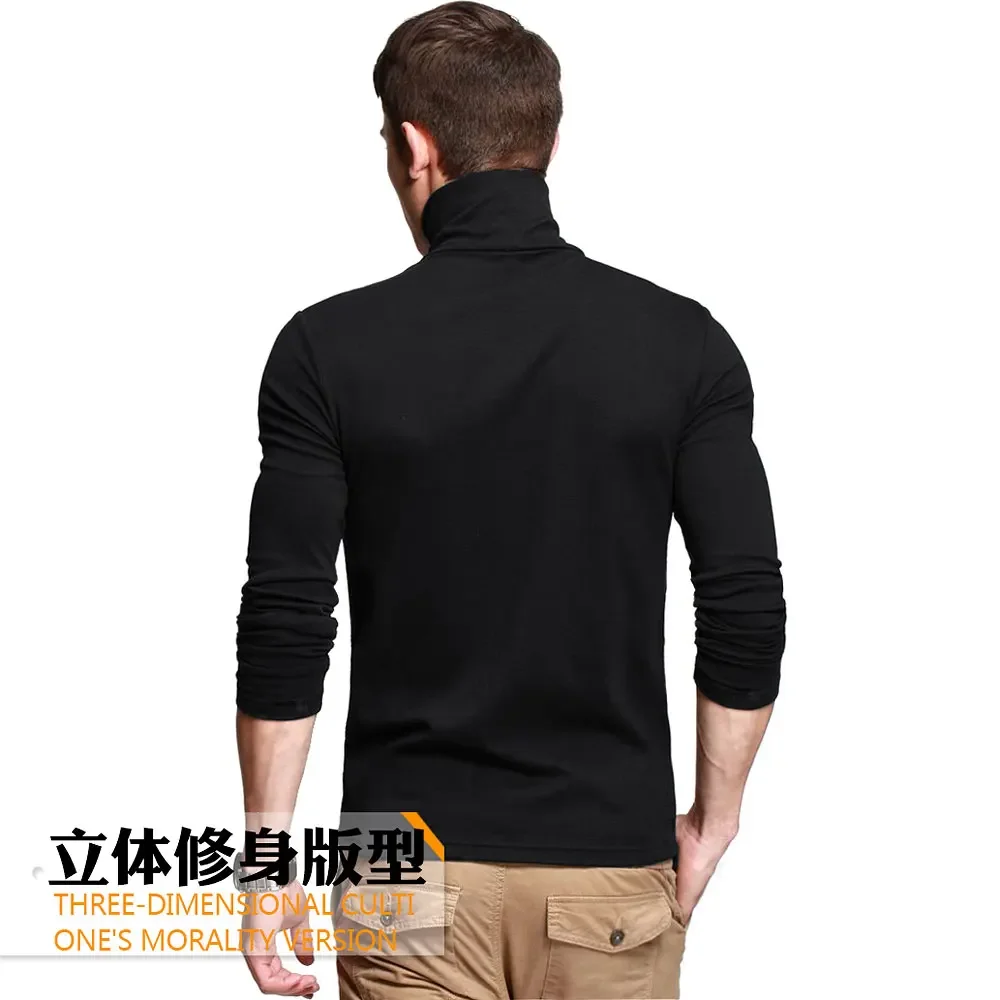 New Men Fashion T Shirt Tees Slim Tops Male Stretch T-shirt Turtleneck Long Sleeve Tee Shirts High Collar Men's Cotton Tees - Image 3