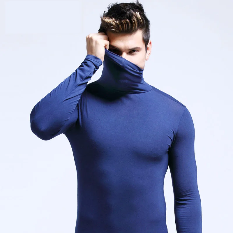New Men Fashion T Shirt Tees Slim Tops Male Stretch T-shirt Turtleneck Long Sleeve Tee Shirts High Collar Men's Cotton Tees - Image 5