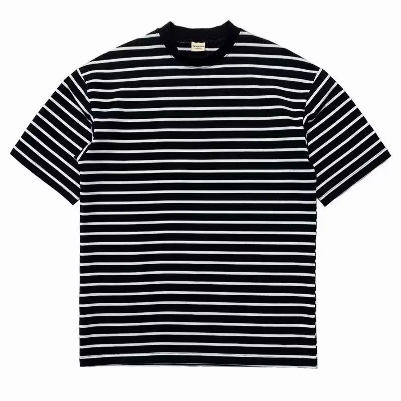 Korean Summer New Fashion Stripe Short Sleeve T-shirt Men Simple Turtleneck Male Clothes Trend Loose Casual Versatile Thin Tops - Image 6
