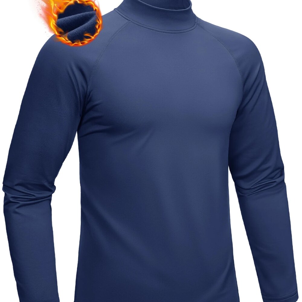 MAGCOMSEN Men's Undershirts Half Turtleneck Thermal Shirt Fleece Lined Long Sleeve Pullover Winter Running Athletic Sweater Top