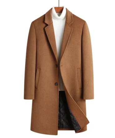 Wool 54.3% autumn and winter new men's woolen coat medium and long suit collar cotton thickened woolen coat men's coat
