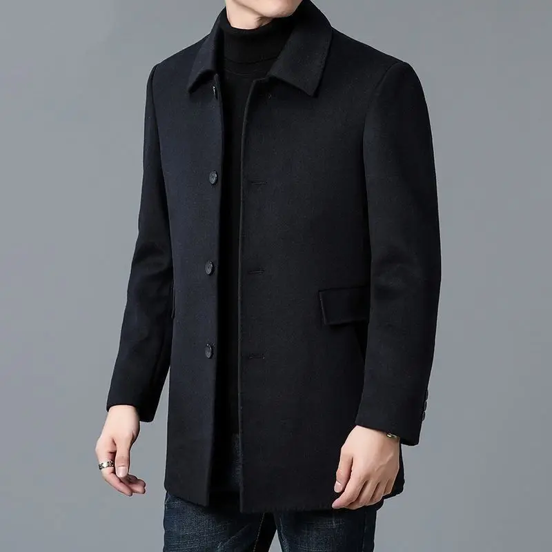 Coat Men's Medium And Long Double-Sided Woolen Windbreaker Four Seasons Lapel Wool Jacket - Image 4