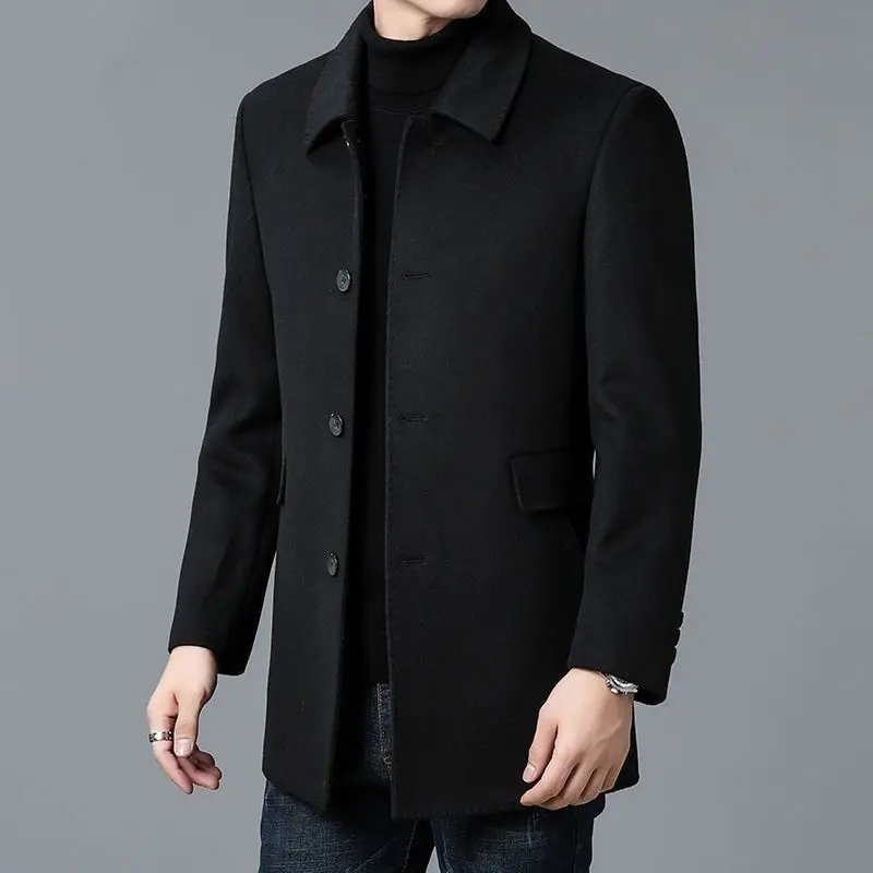 Coat Men's Medium And Long Double-Sided Woolen Windbreaker Four Seasons Lapel Wool Jacket - Image 3