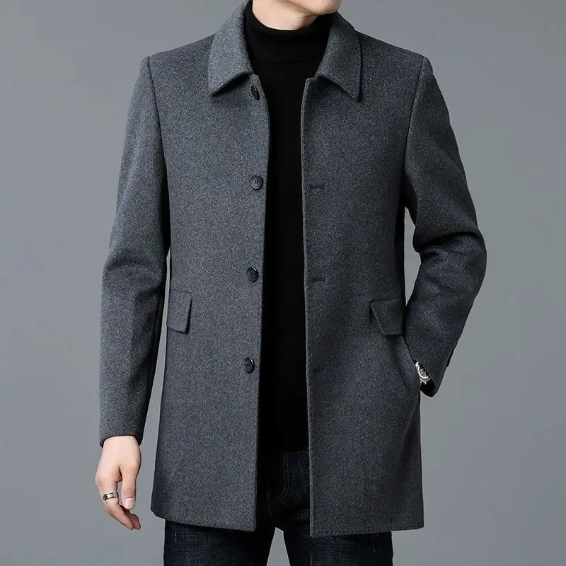 Coat Men's Medium And Long Double-Sided Woolen Windbreaker Four Seasons Lapel Wool Jacket