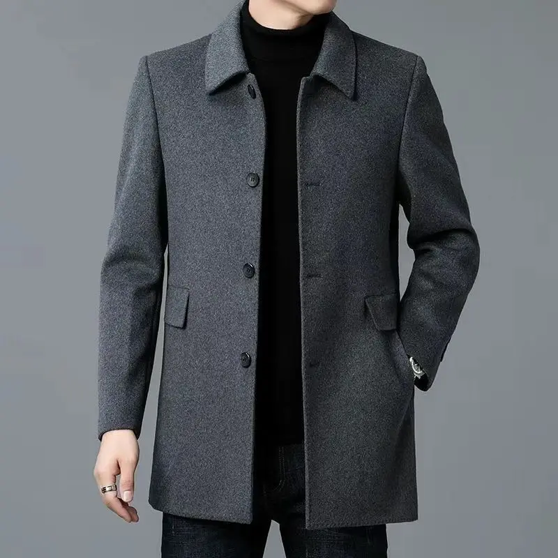 Coat Men's Medium And Long Double-Sided Woolen Windbreaker Four Seasons Lapel Wool Jacket - Image 6