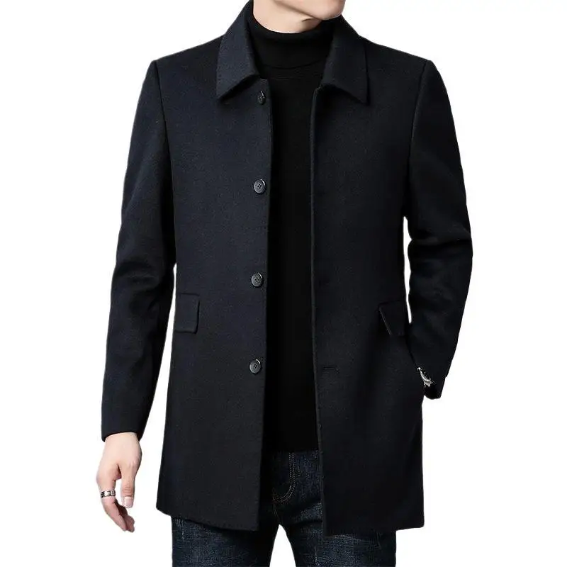 Coat Men's Medium And Long Double-Sided Woolen Windbreaker Four Seasons Lapel Wool Jacket - Image 5